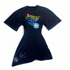 NWT HMM ALNS Default Psychedelic Black Jersey Mini Tshirt Fitted Dress xsmall